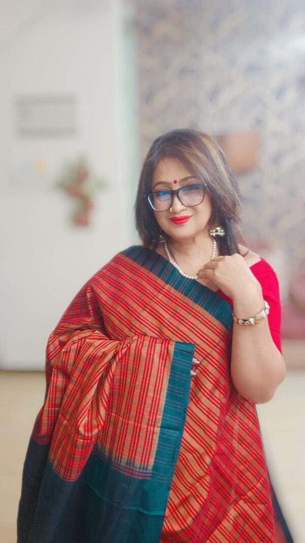 Desi Pure Mercerized Cotton Checks Saree for Women - Image 2