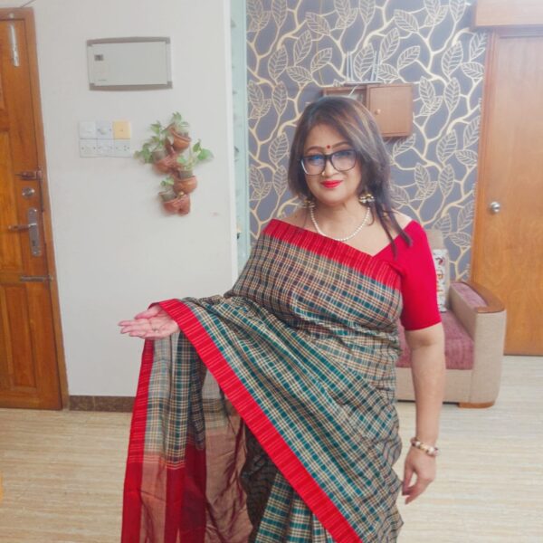 Desi Pure Mercerized Cotton Checks Saree for Women - Image 4