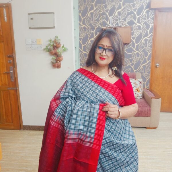 Desi Pure Mercerized Cotton Checks Saree for Women - Image 3