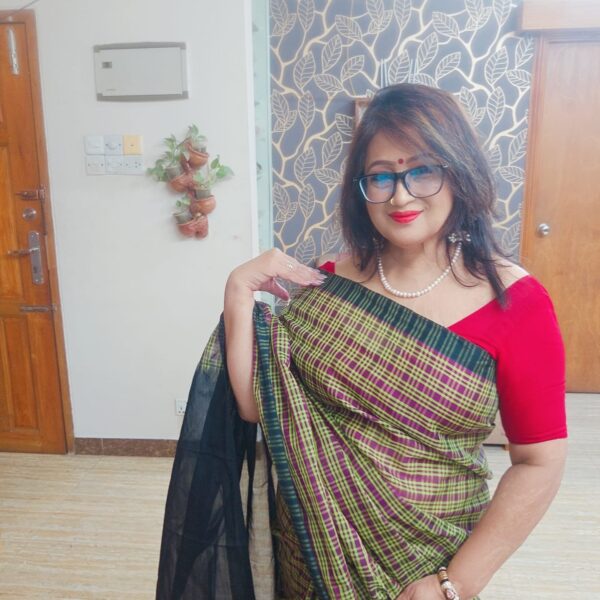 Desi Pure Mercerized Cotton Checks Saree for Women - Image 5