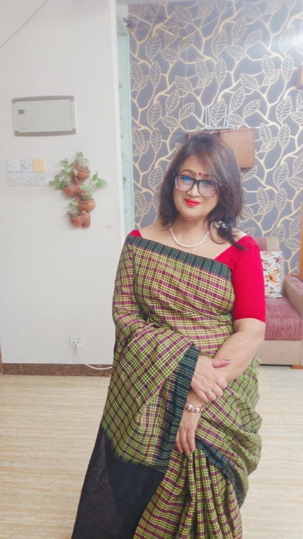 Desi Pure Mercerized Cotton Checks Saree for Women - Image 4